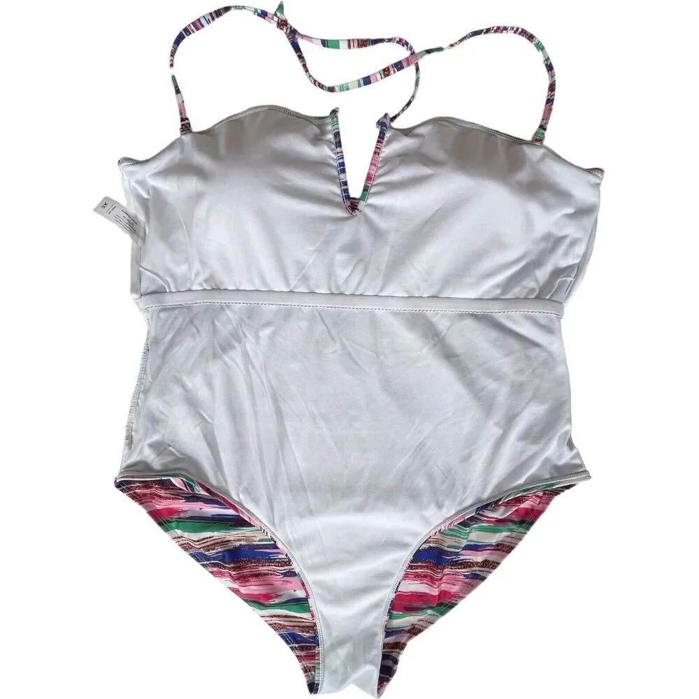 Catherine Malandrino Ruched One-Piece Swimsuit Plus Size 2X V-Neck Halter EUC